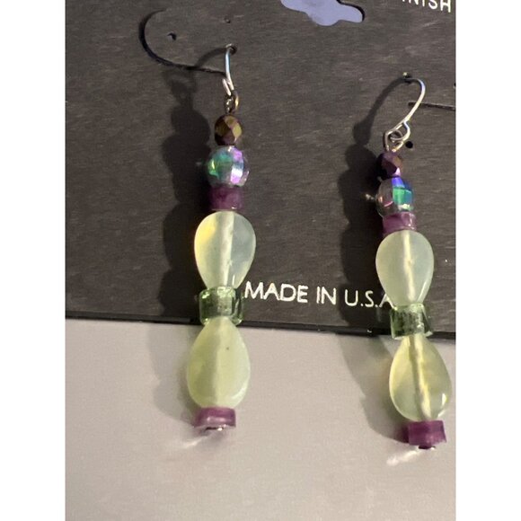 Handcrafted Sterling Silver Finish Art Glass Dangle Earrings Hook 2" New on Card - Picture 2 of 5